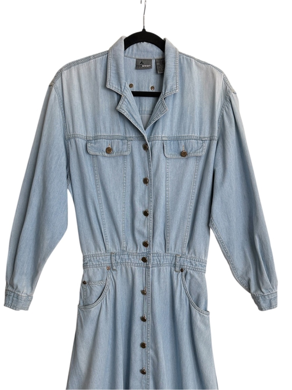 Vintage 90s Lizwear Denim Maxi Shirtdress Size 12P Light Wash Western Cowgirl - Picture 6 of 15